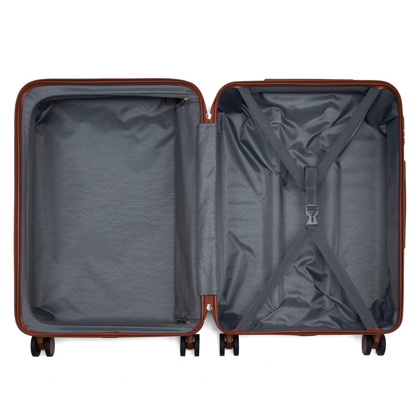 Kono KSK2584 Mid-Size Luggage in Grey and Tan (66.5x45.5x25 cm) - Scratch-Resistant Hard Shell Check-In Suitcase with Horizontal Stripe Design & Spinner Wheels