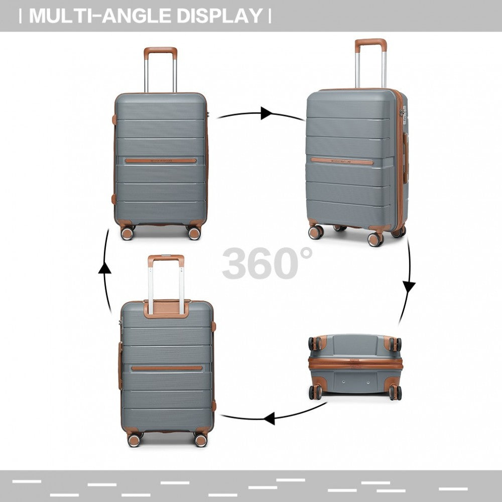 British Traveller K2392L Cabin Luggage in Grey and Tan (55x37x22 cm) - Multi-Texture PP Hard Shell Suitcase with TSA Lock - Luggage eStore