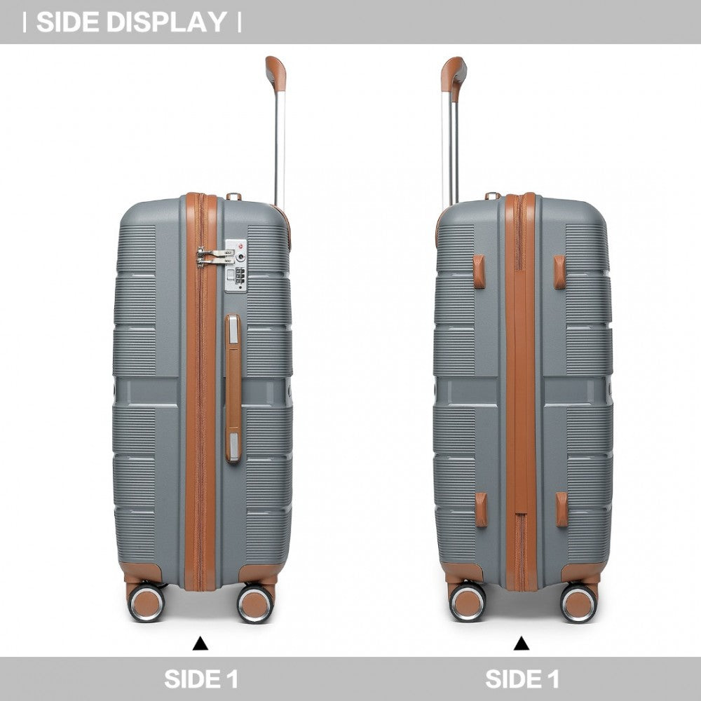 British Traveller K2392L Cabin Luggage in Grey and Tan (55x37x22 cm) - Multi-Texture PP Hard Shell Suitcase with TSA Lock - Luggage eStore