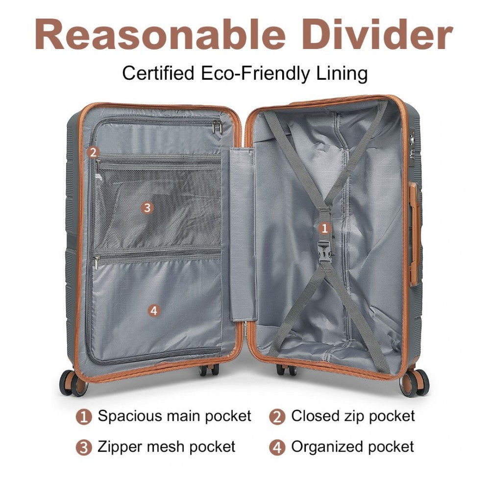 British Traveller K2392L Cabin Luggage in Grey and Tan (55x37x22 cm) - Multi-Texture PP Hard Shell Suitcase with TSA Lock - Luggage eStore