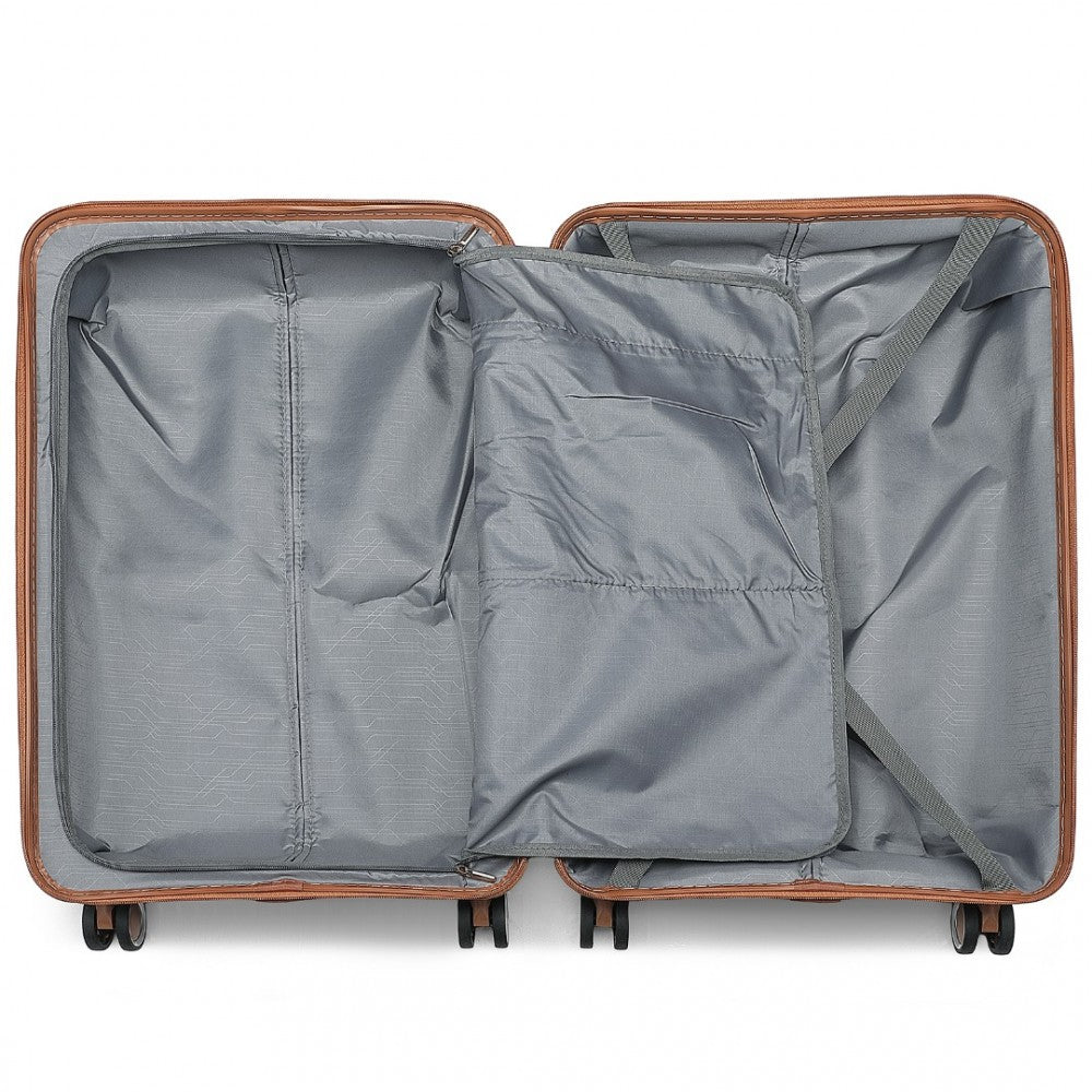 British Traveller K2392L Cabin Luggage in Grey and Tan (55x37x22 cm) - Multi-Texture PP Hard Shell Suitcase with TSA Lock - Luggage eStore