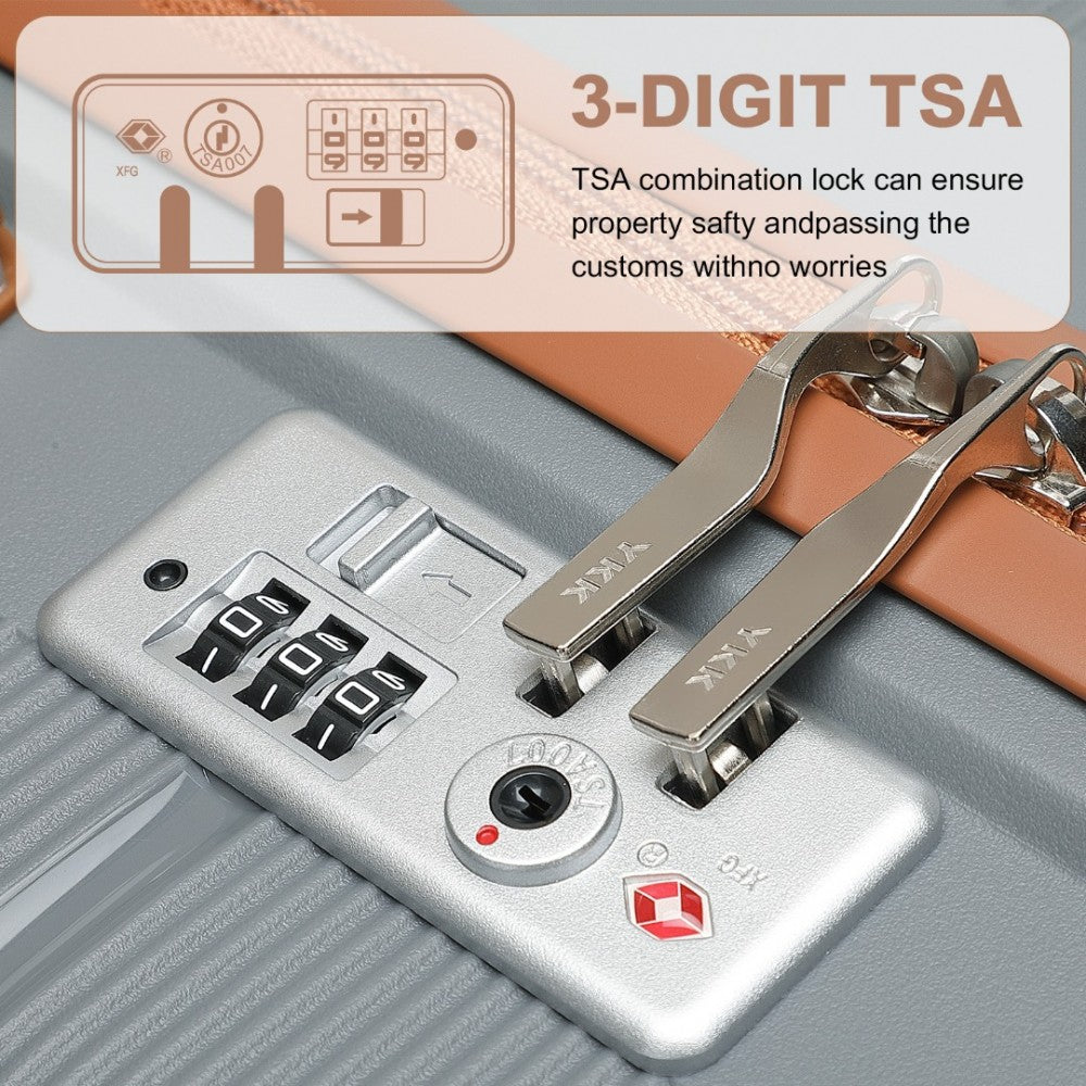 British Traveller K2392L Cabin Luggage in Grey and Tan (55x37x22 cm) - Multi-Texture PP Hard Shell Suitcase with TSA Lock - Luggage eStore