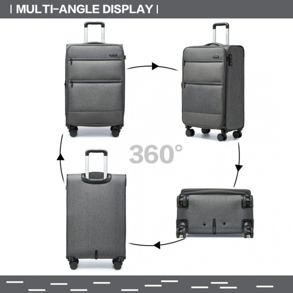 British Traveller K2397L Cabin Luggage in Grey (50x40x20 cm) - Lightweight Soft Shell Suitcase With Laptop Compartment TSA Lock - Luggage eStore