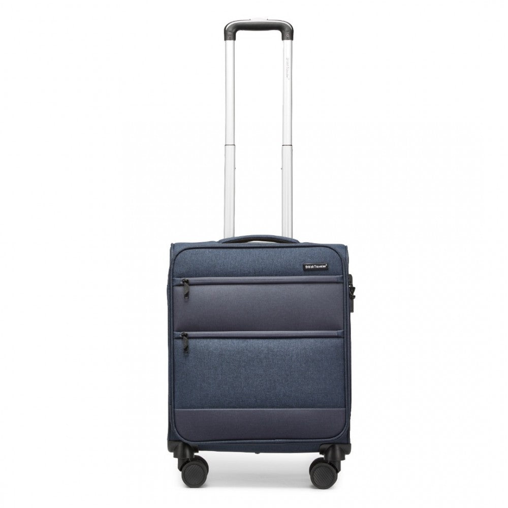 British Traveller K2397L Cabin Luggage in Navy (50x40x20 cm) - Lightweight Soft Shell Suitcase With Laptop Compartment TSA Lock - Luggage eStore