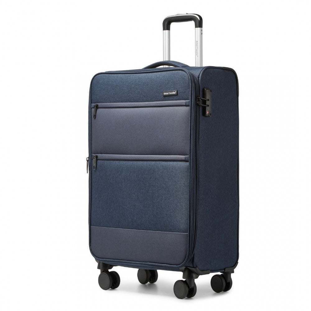 British Traveller K2397L Cabin Luggage in Navy (50x40x20 cm) - Lightweight Soft Shell Suitcase With Laptop Compartment TSA Lock - Luggage eStore