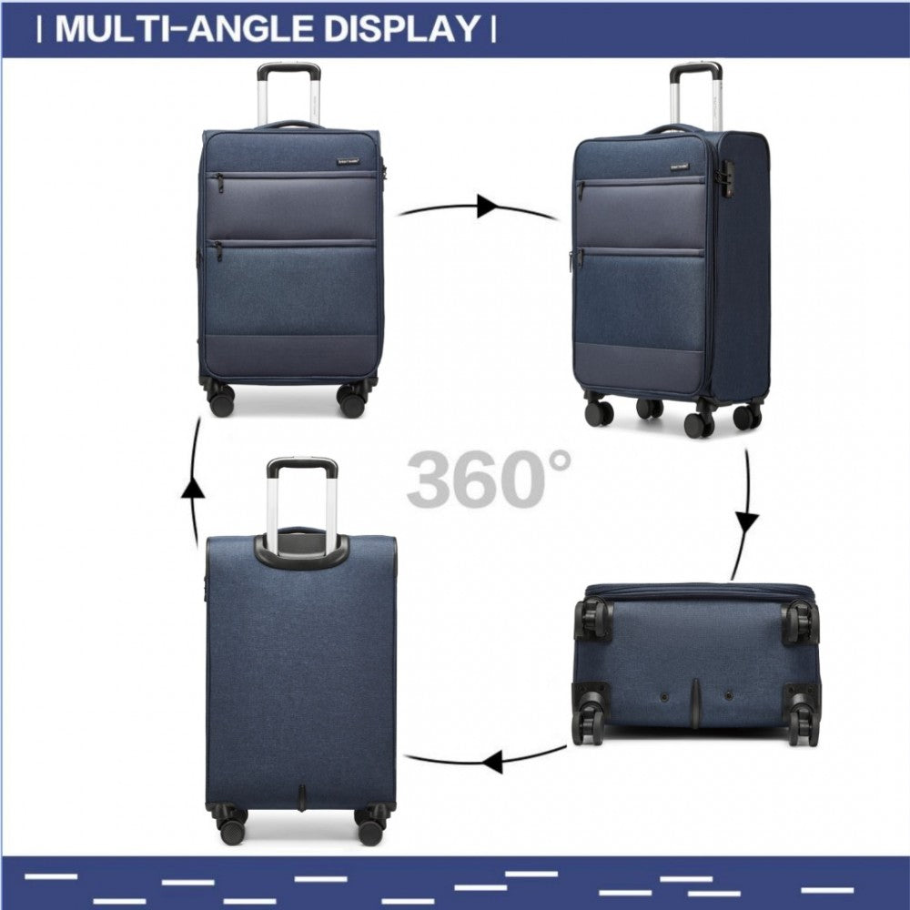 British Traveller K2397L Cabin Luggage in Navy (50x40x20 cm) - Lightweight Soft Shell Suitcase With Laptop Compartment TSA Lock - Luggage eStore