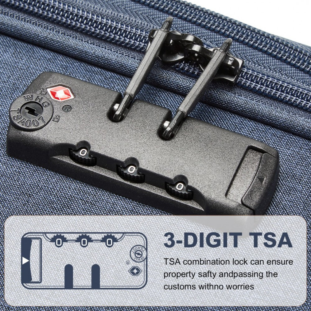 British Traveller K2397L Cabin Luggage in Navy (50x40x20 cm) - Lightweight Soft Shell Suitcase With Laptop Compartment TSA Lock - Luggage eStore