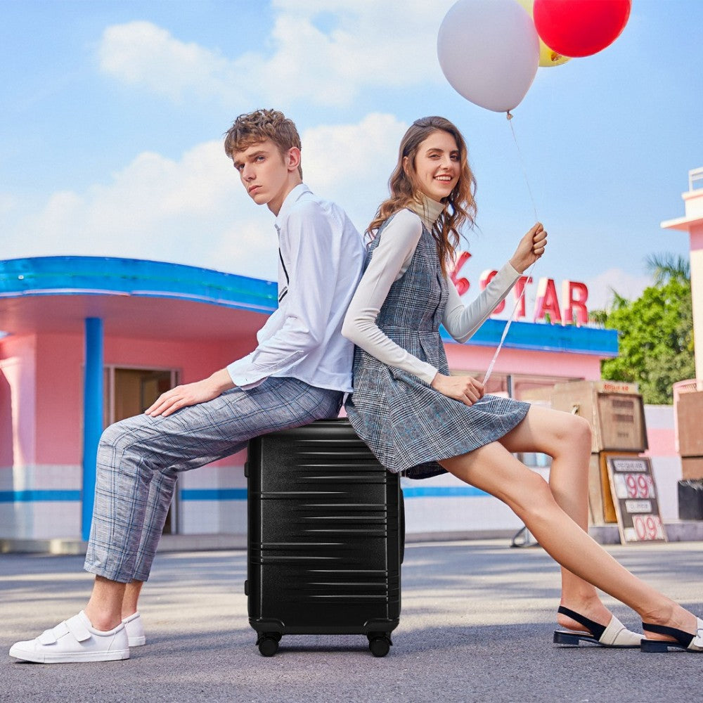 British Traveller K2391L Large Luggage in Black (74.5x49x30.5 cm) - Durable Polycarbonate and ABS Hard Shell Suitcase With TSA Lock - Luggage eStore