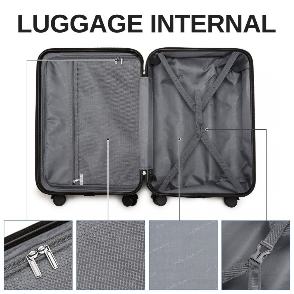 British Traveller K2391L Large Luggage in Black (74.5x49x30.5 cm) - Durable Polycarbonate and ABS Hard Shell Suitcase With TSA Lock - Luggage eStore