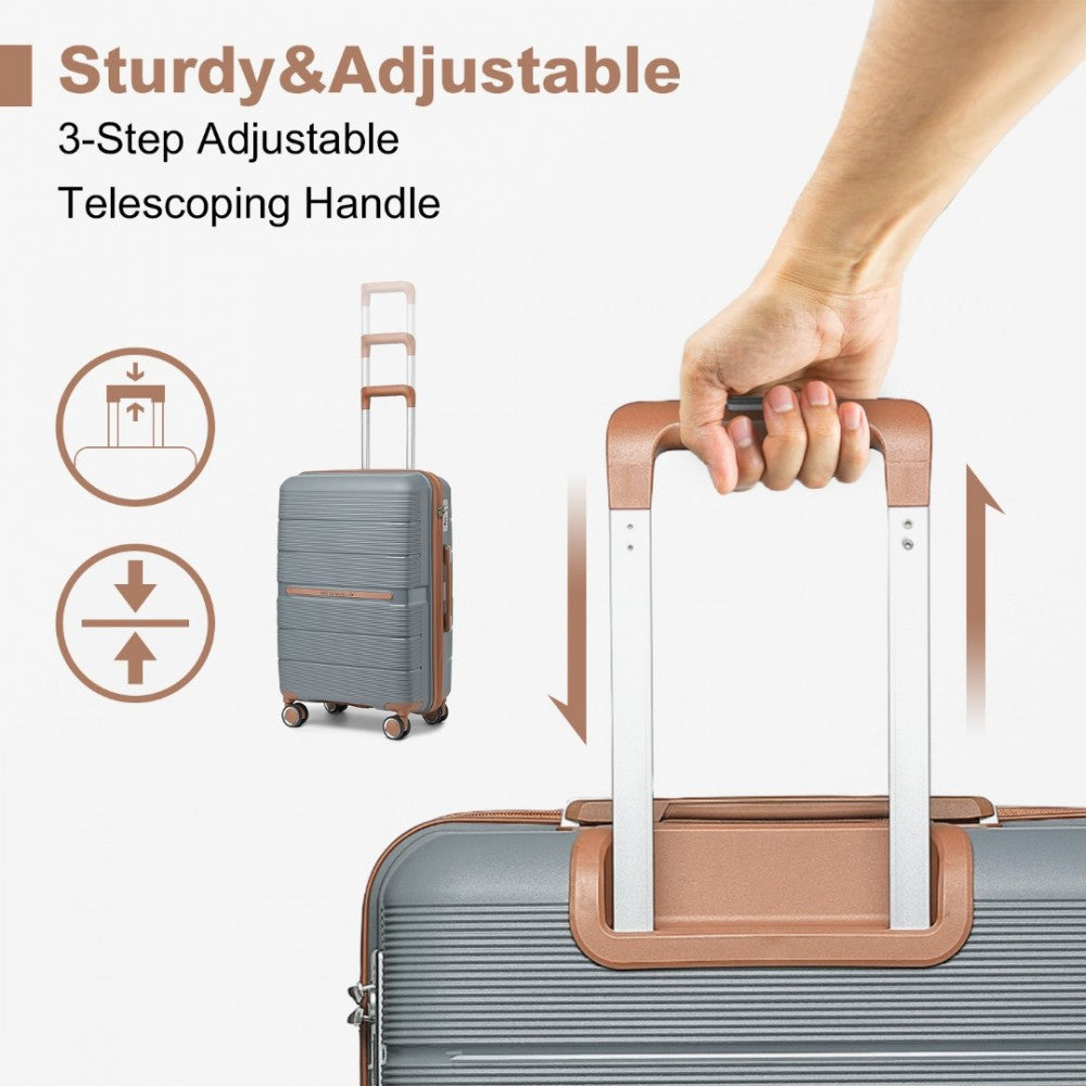 British Traveller K2392L Mid-Size Luggage in Grey and Tan (66x44x28.5 cm) - Multi-Texture PP Hard Shell Suitcase with TSA Lock - Luggage eStore