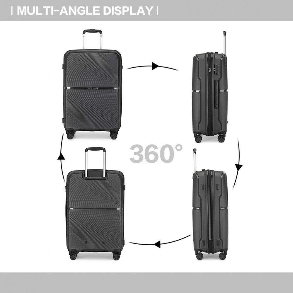 British Traveller K2393L Large Luggage in Black (76x51x30 cm) - Hard Shell Suitcase With 360° Spinner and TSA Lock - Luggage eStore