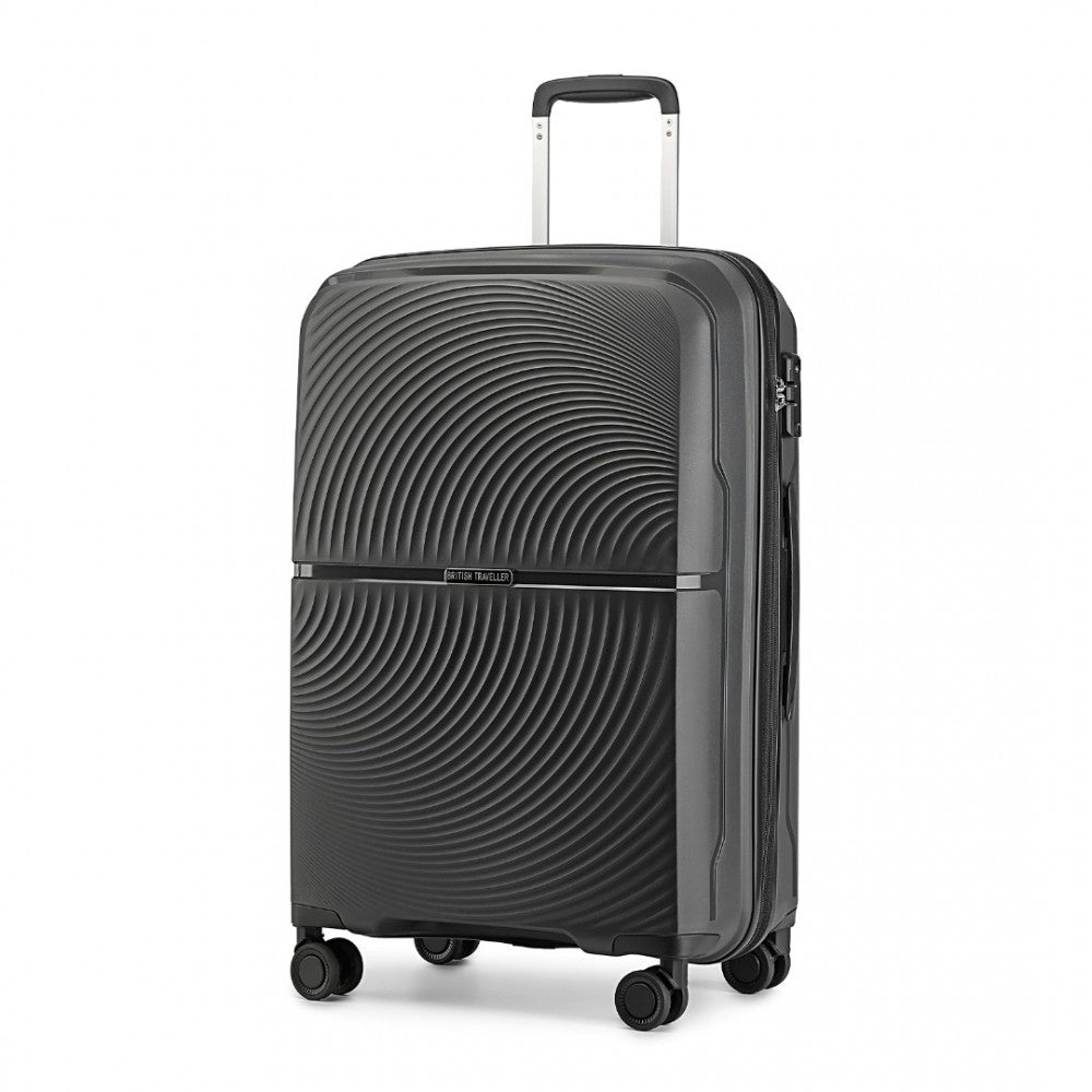 British Traveller K2393L Large Luggage in Black (76x51x30 cm) - Hard Shell Suitcase With 360° Spinner and TSA Lock - Luggage eStore