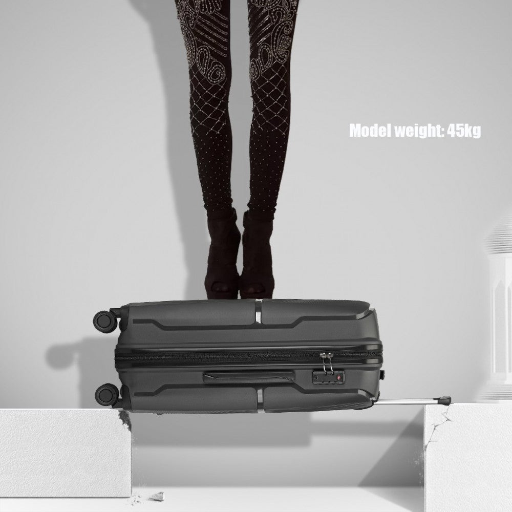 British Traveller K2393L Large Luggage in Black (76x51x30 cm) - Hard Shell Suitcase With 360° Spinner and TSA Lock - Luggage eStore