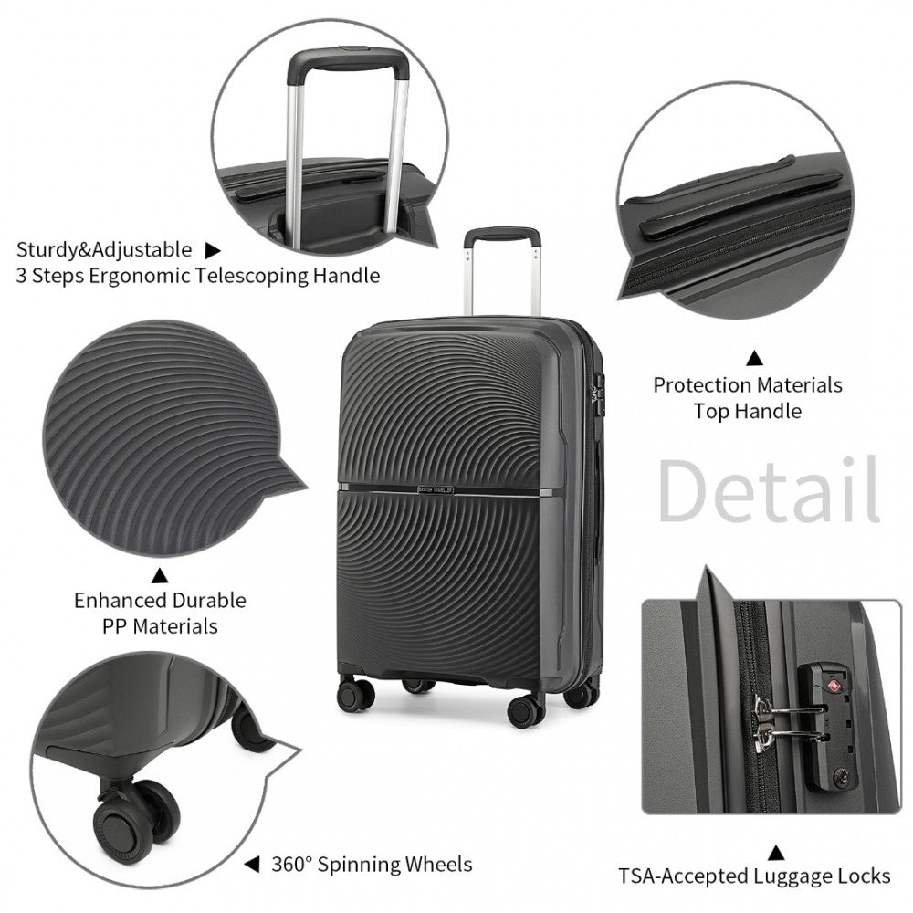 British Traveller K2393L Large Luggage in Black (76x51x30 cm) - Hard Shell Suitcase With 360° Spinner and TSA Lock - Luggage eStore