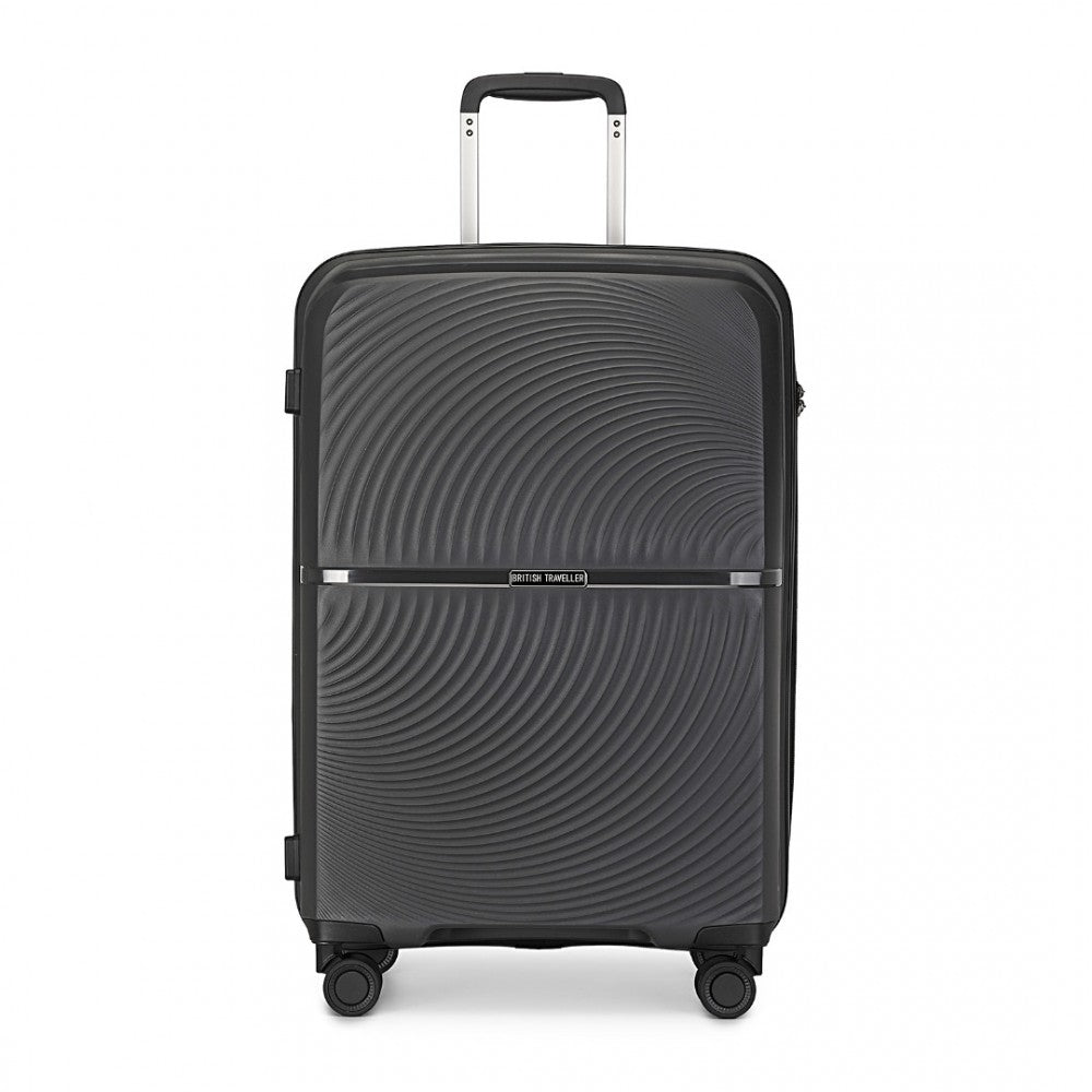 British Traveller K2393L Large Luggage in Black (76x51x30 cm) - Hard Shell Suitcase With 360° Spinner and TSA Lock - Luggage eStore