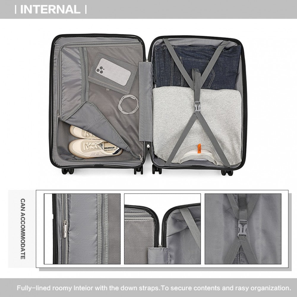 British Traveller K2393L Large Luggage in Black (76x51x30 cm) - Hard Shell Suitcase With 360° Spinner and TSA Lock - Luggage eStore