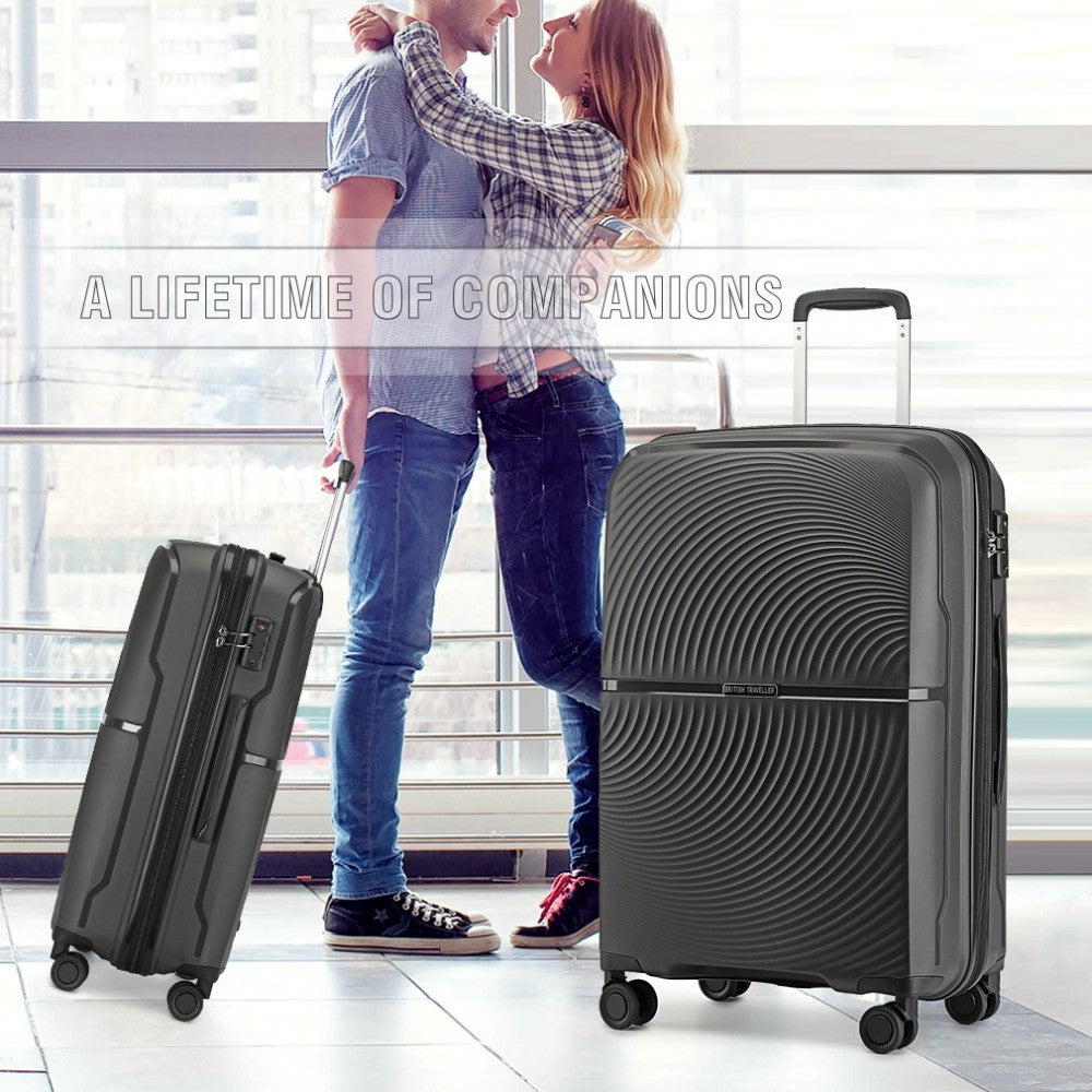 British Traveller K2393L Large Luggage in Black (76x51x30 cm) - Hard Shell Suitcase With 360° Spinner and TSA Lock - Luggage eStore