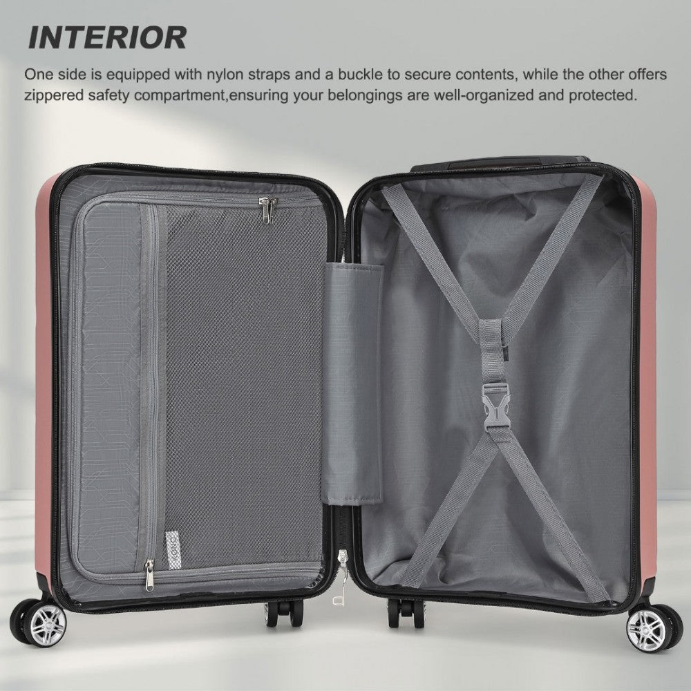 Kono KSK2482 Cabin Luggage in Pink (55x35x22cm) - Stylish Hard Shell Carry-On Suitcase with TSA Lock - Luggage eStore