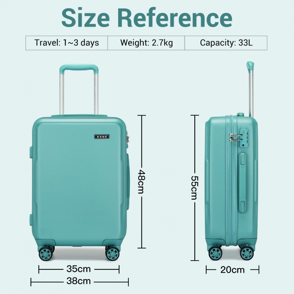 Kono KSK2494 Cabin Luggage in Blue (55x38x20 cm) - Minimalist Hard Shell ABS+PC Suitcase with TSA Lock 360° Spinner Wheels - Luggage eStore
