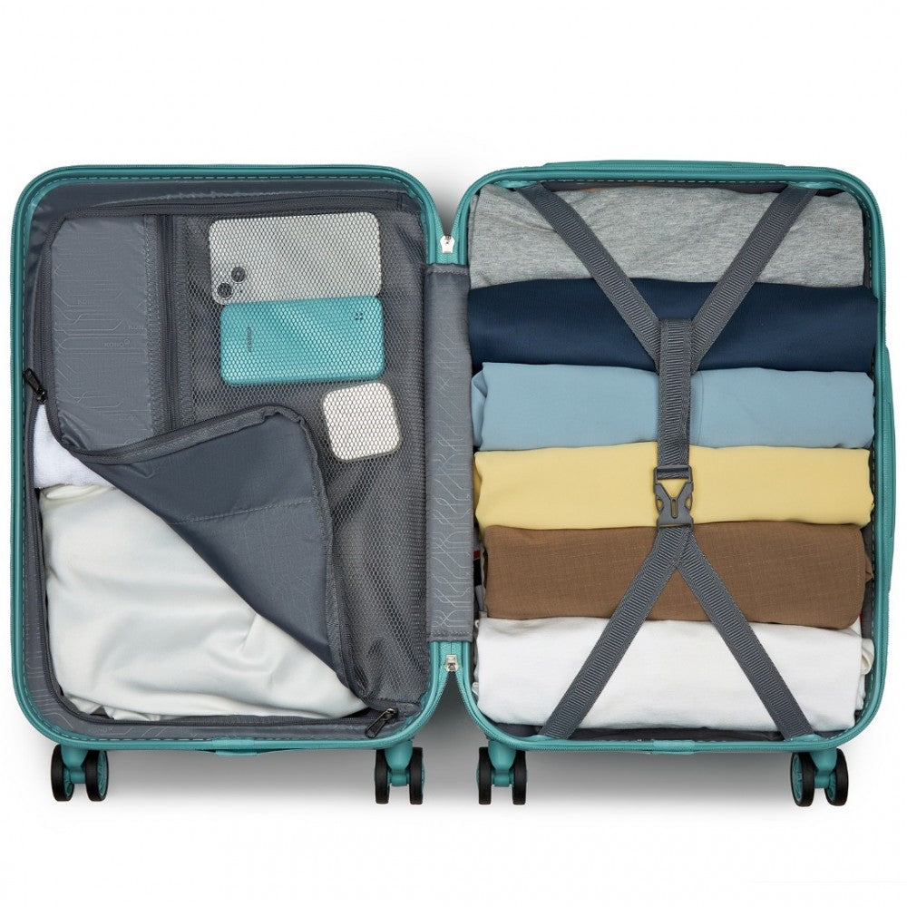 Kono KSK2494 Cabin Luggage in Blue (55x38x20 cm) - Minimalist Hard Shell ABS+PC Suitcase with TSA Lock 360° Spinner Wheels - Luggage eStore