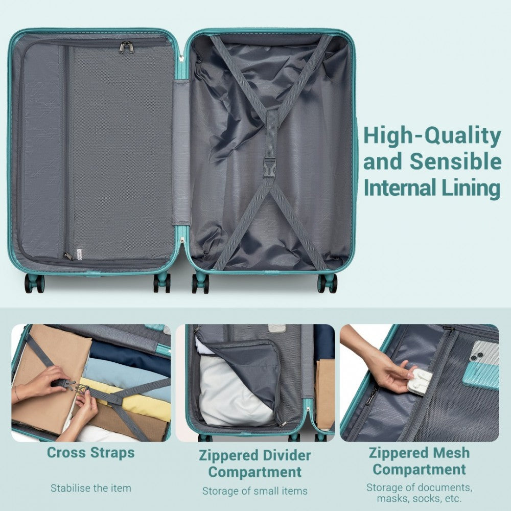 Kono KSK2494 Cabin Luggage in Blue (55x38x20 cm) - Minimalist Hard Shell ABS+PC Suitcase with TSA Lock 360° Spinner Wheels - Luggage eStore