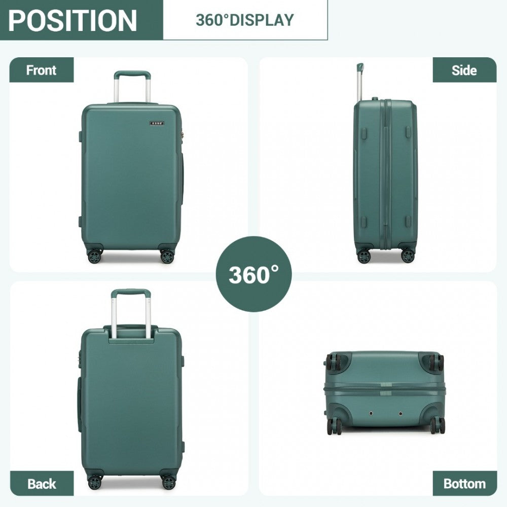 Kono KSK2494 Cabin Luggage in Military Green (55x38x20 cm) - Minimalist Hard Shell ABS+PC Suitcase with TSA Lock 360° Spinner Wheels - Luggage eStore