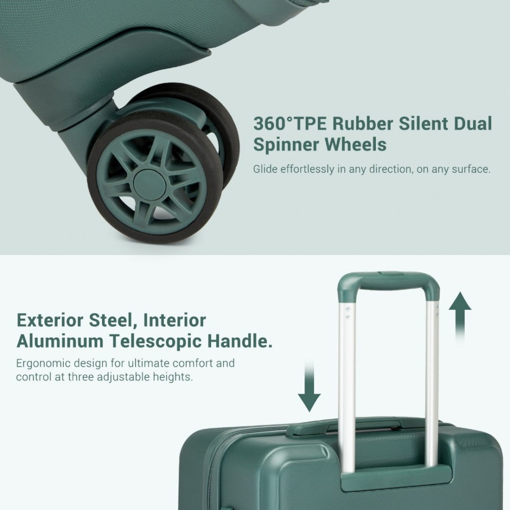 Kono KSK2494 Cabin Luggage in Military Green (55x38x20 cm) - Minimalist Hard Shell ABS+PC Suitcase with TSA Lock 360° Spinner Wheels - Luggage eStore