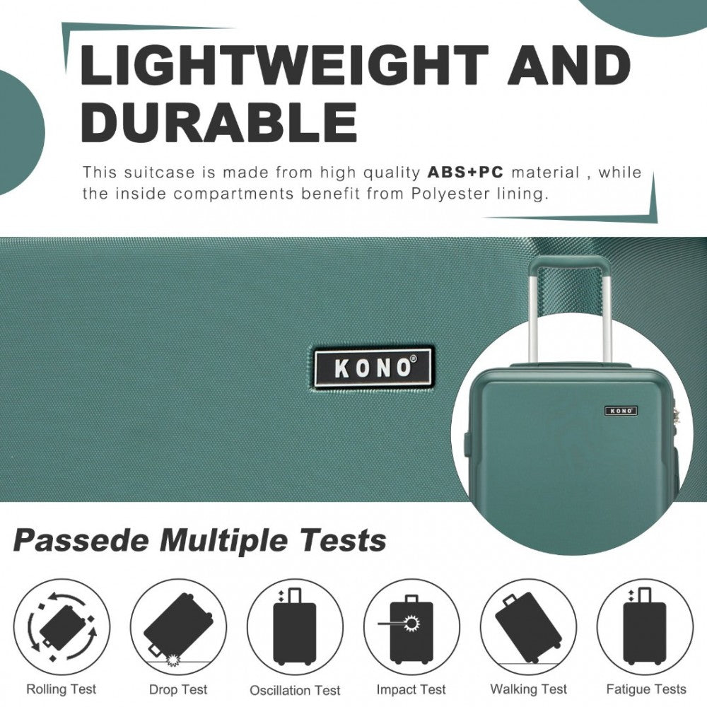 Kono KSK2494 Cabin Luggage in Military Green (55x38x20 cm) - Minimalist Hard Shell ABS+PC Suitcase with TSA Lock 360° Spinner Wheels - Luggage eStore