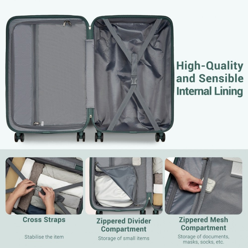 Kono KSK2494 Cabin Luggage in Military Green (55x38x20 cm) - Minimalist Hard Shell ABS+PC Suitcase with TSA Lock 360° Spinner Wheels - Luggage eStore
