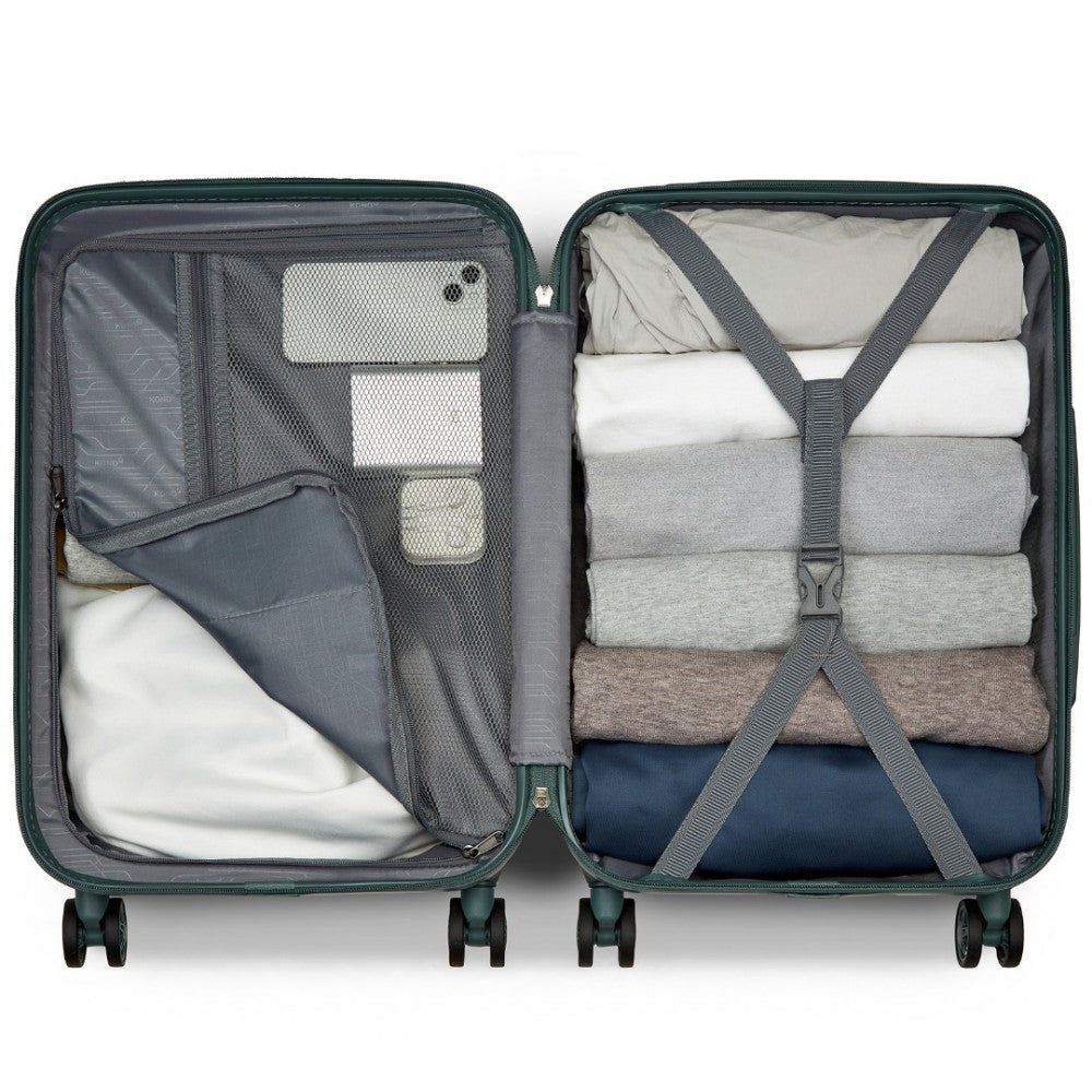 Kono KSK2494 Cabin Luggage in Military Green (55x38x20 cm) - Minimalist Hard Shell ABS+PC Suitcase with TSA Lock 360° Spinner Wheels - Luggage eStore