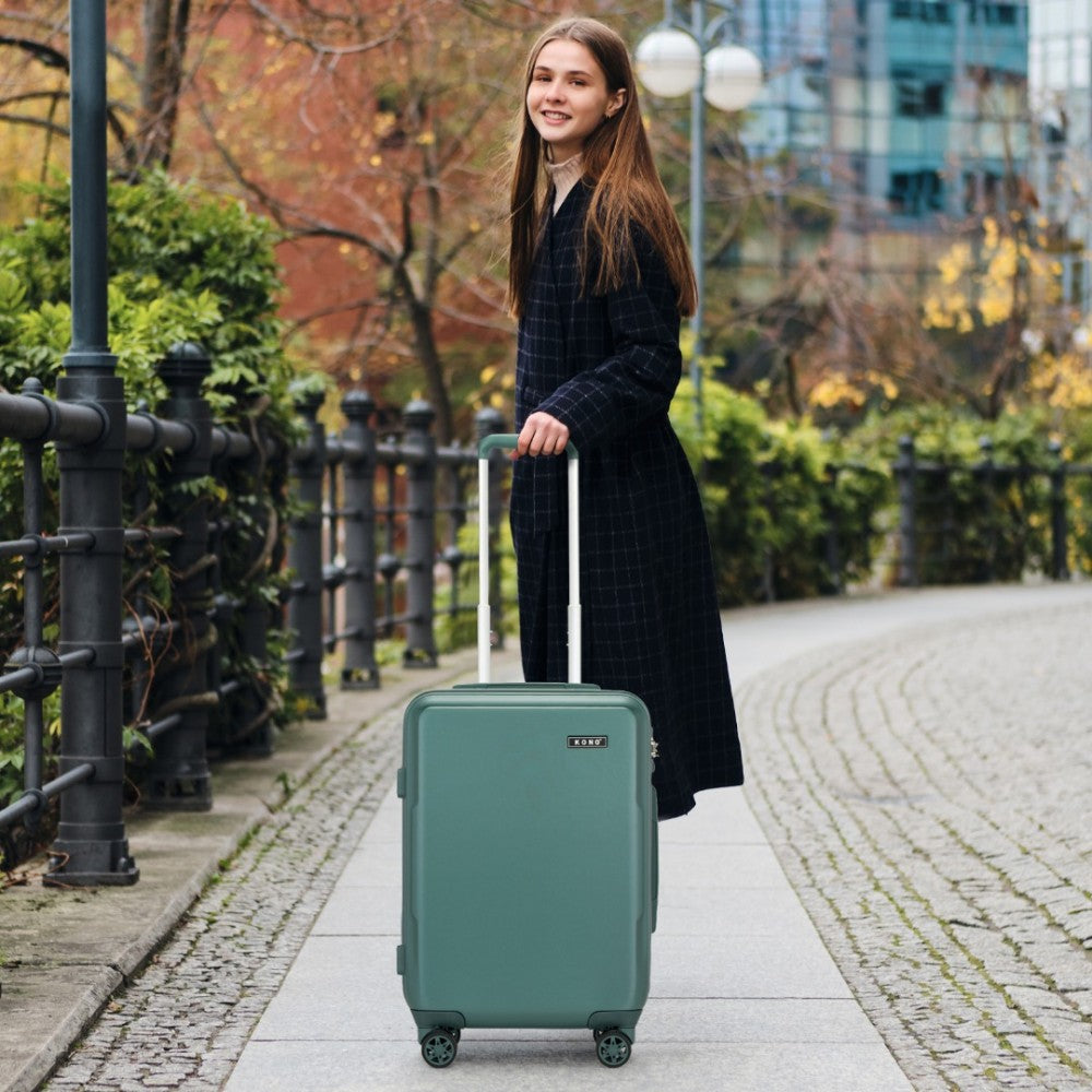 Kono KSK2494 Cabin Luggage in Military Green (55x38x20 cm) - Minimalist Hard Shell ABS+PC Suitcase with TSA Lock 360° Spinner Wheels - Luggage eStore