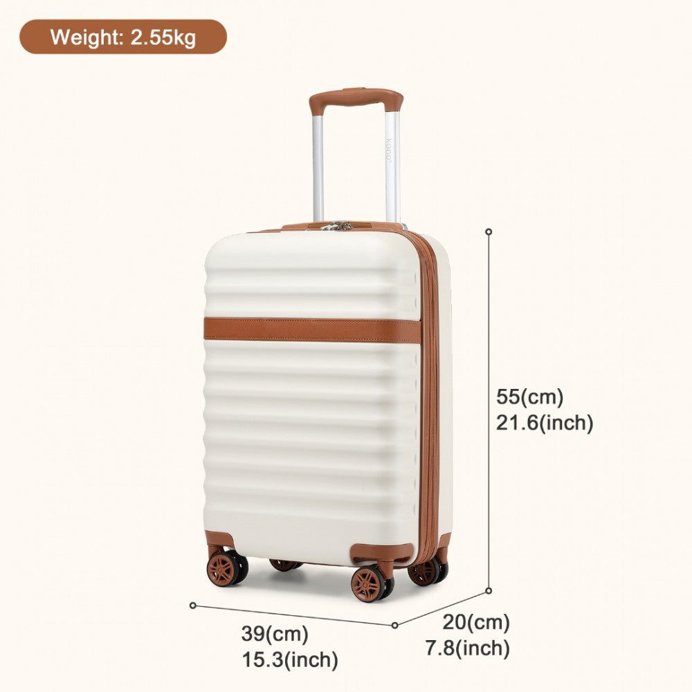 Kono KSK2484 Cabin Luggage in Cream and Tan (55x39x20cm) - Expandable Lightweight Hard Shell Suitcase with TSA Lock - Luggage eStore