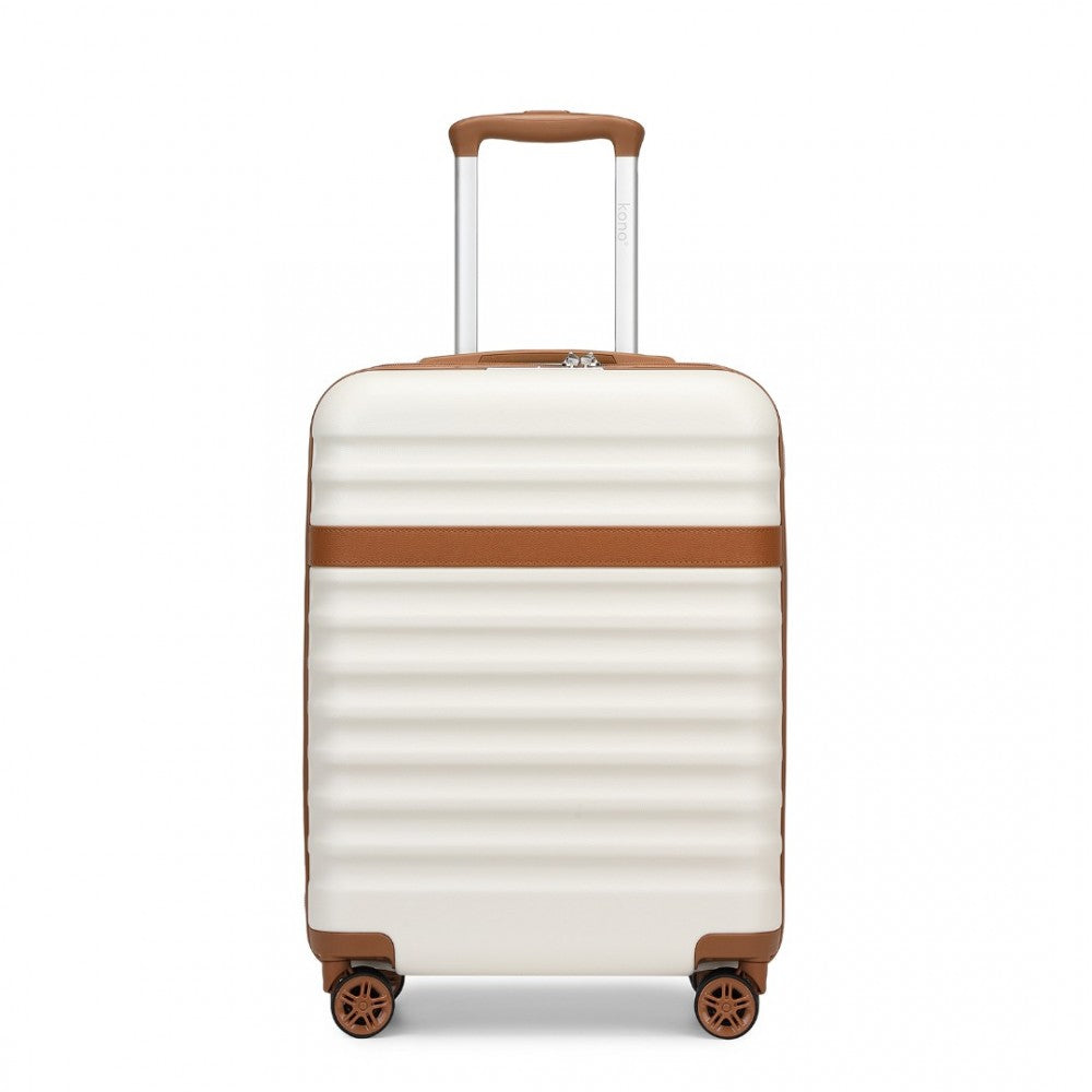 Kono KSK2484 Cabin Luggage in Cream and Tan (55x39x20cm) - Expandable Lightweight Hard Shell Suitcase with TSA Lock - Luggage eStore