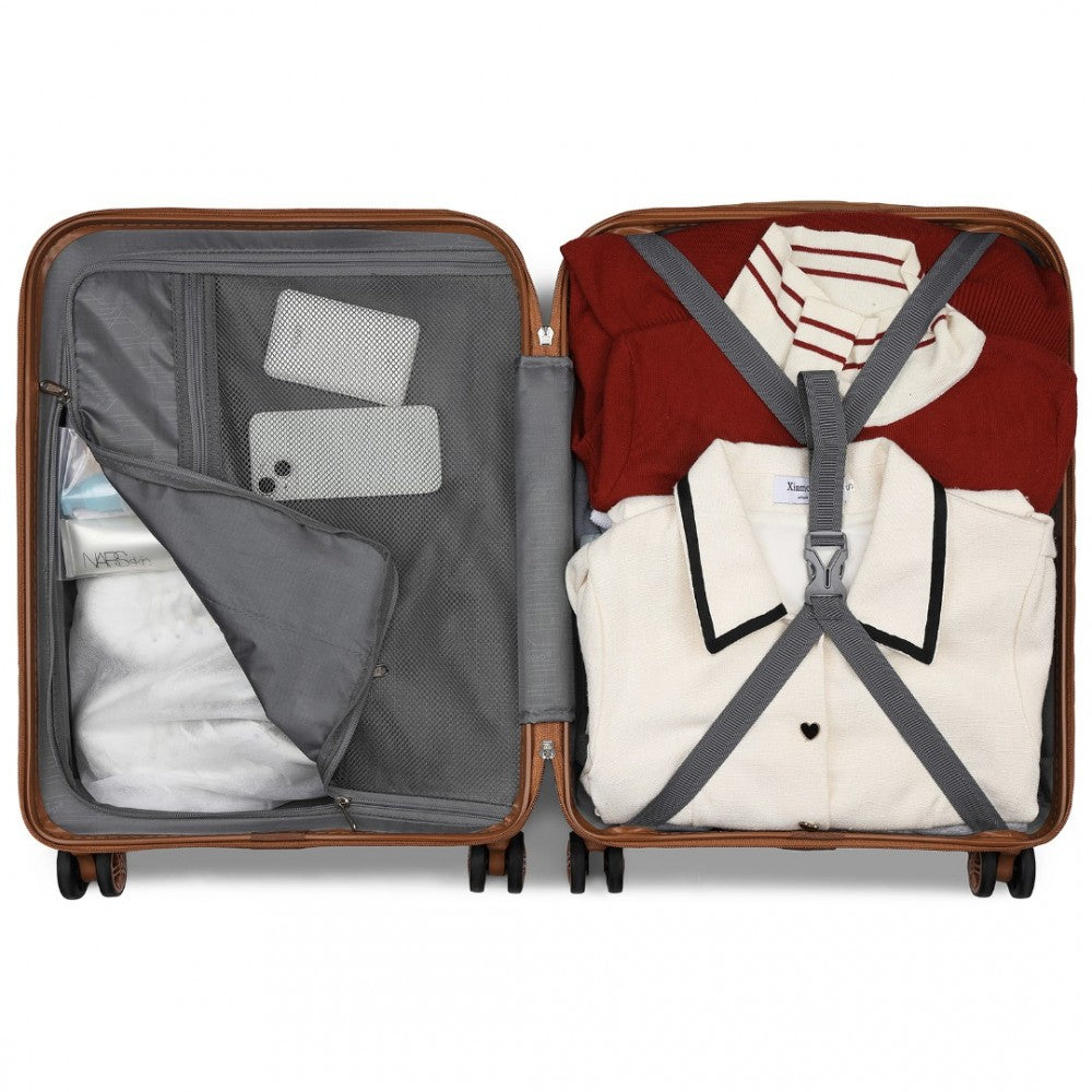Kono KSK2484 Cabin Luggage in Cream and Tan (55x39x20cm) - Expandable Lightweight Hard Shell Suitcase with TSA Lock - Luggage eStore