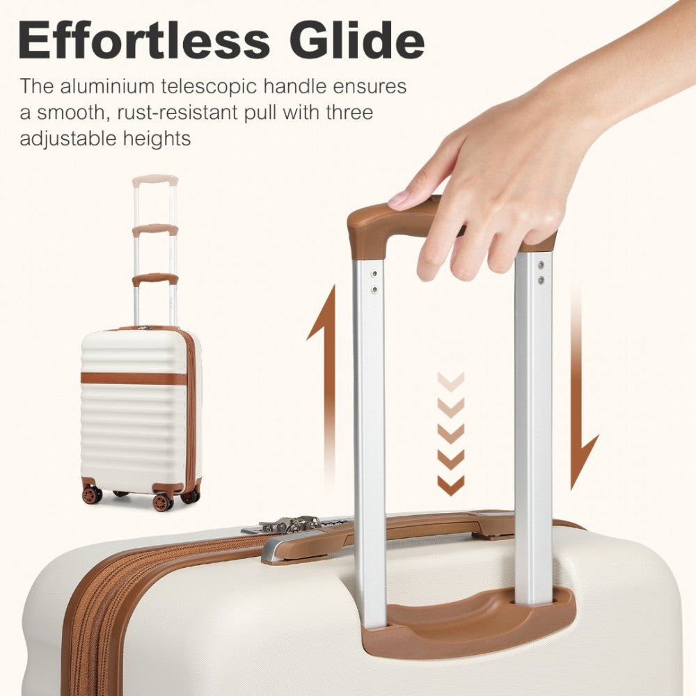 Kono KSK2484 Cabin Luggage in Cream and Tan (55x39x20cm) - Expandable Lightweight Hard Shell Suitcase with TSA Lock - Luggage eStore
