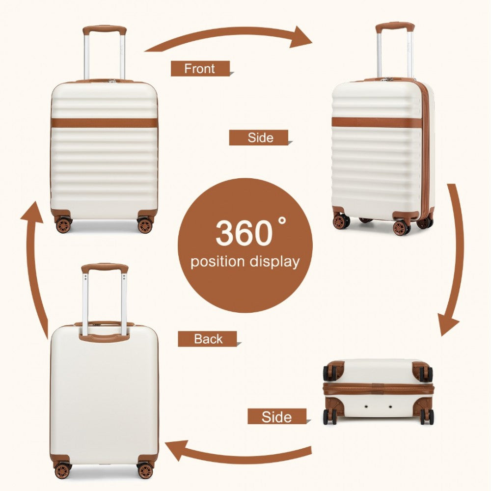 Kono KSK2484 Cabin Luggage in Cream and Tan (55x39x20cm) - Expandable Lightweight Hard Shell Suitcase with TSA Lock - Luggage eStore