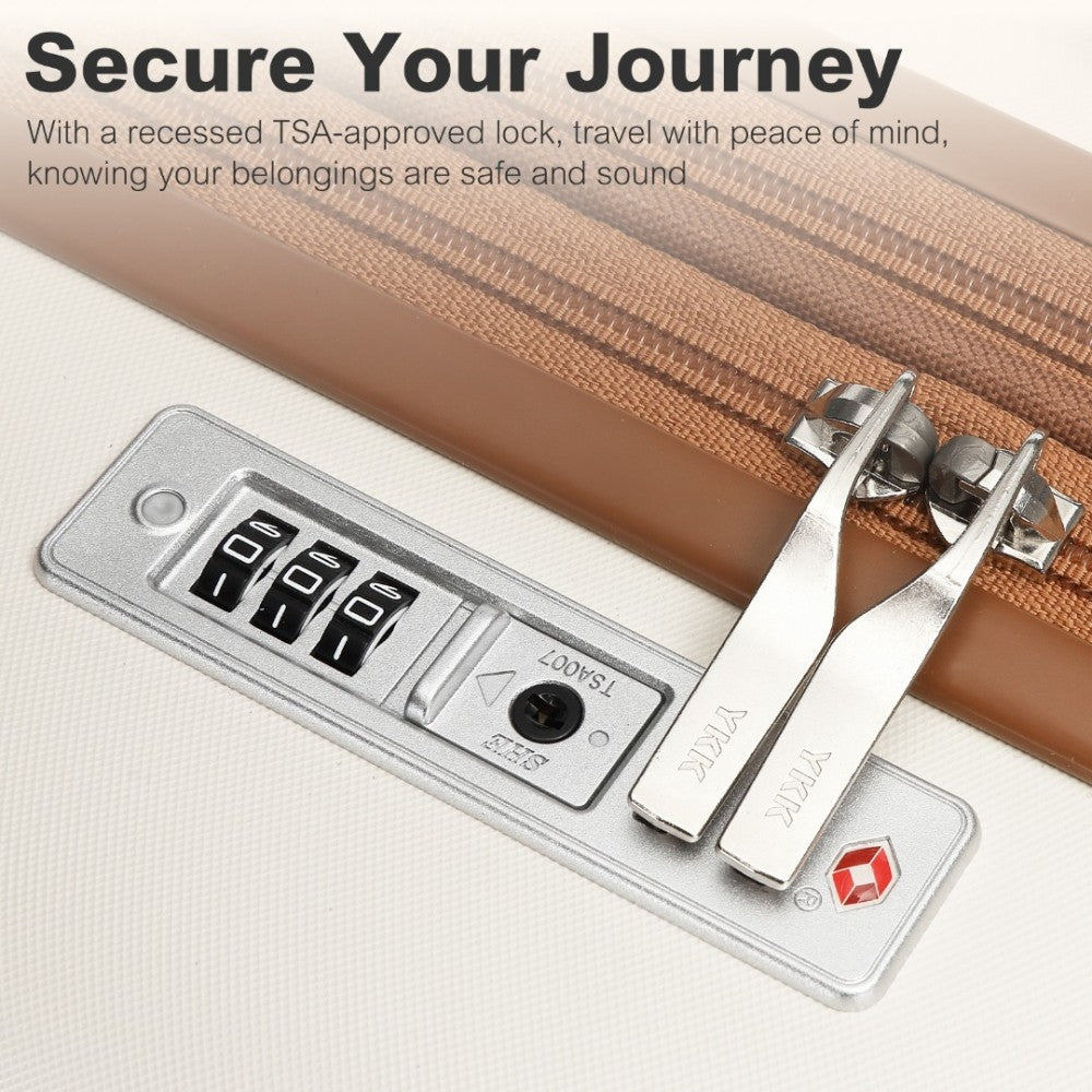 Kono KSK2484 Cabin Luggage in Cream and Tan (55x39x20cm) - Expandable Lightweight Hard Shell Suitcase with TSA Lock - Luggage eStore