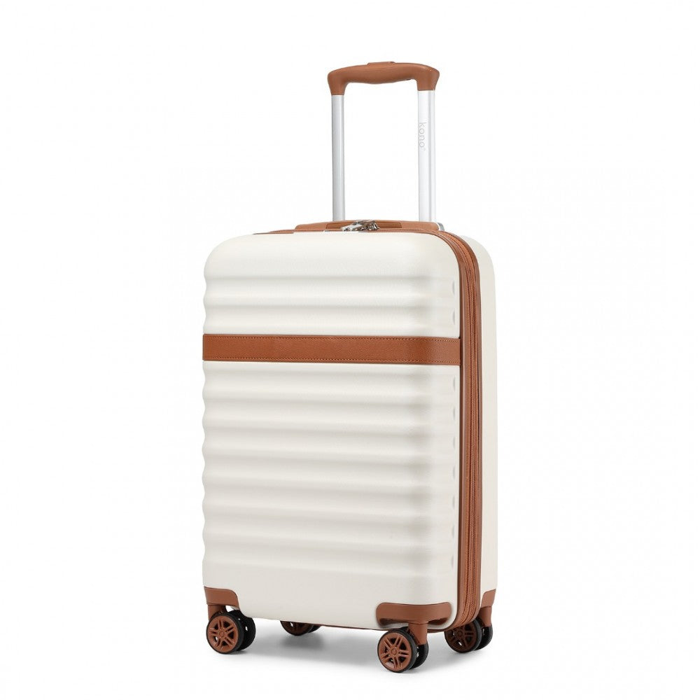 Kono KSK2484 Cabin Luggage in Cream and Tan (55x39x20cm) - Expandable Lightweight Hard Shell Suitcase with TSA Lock - Luggage eStore