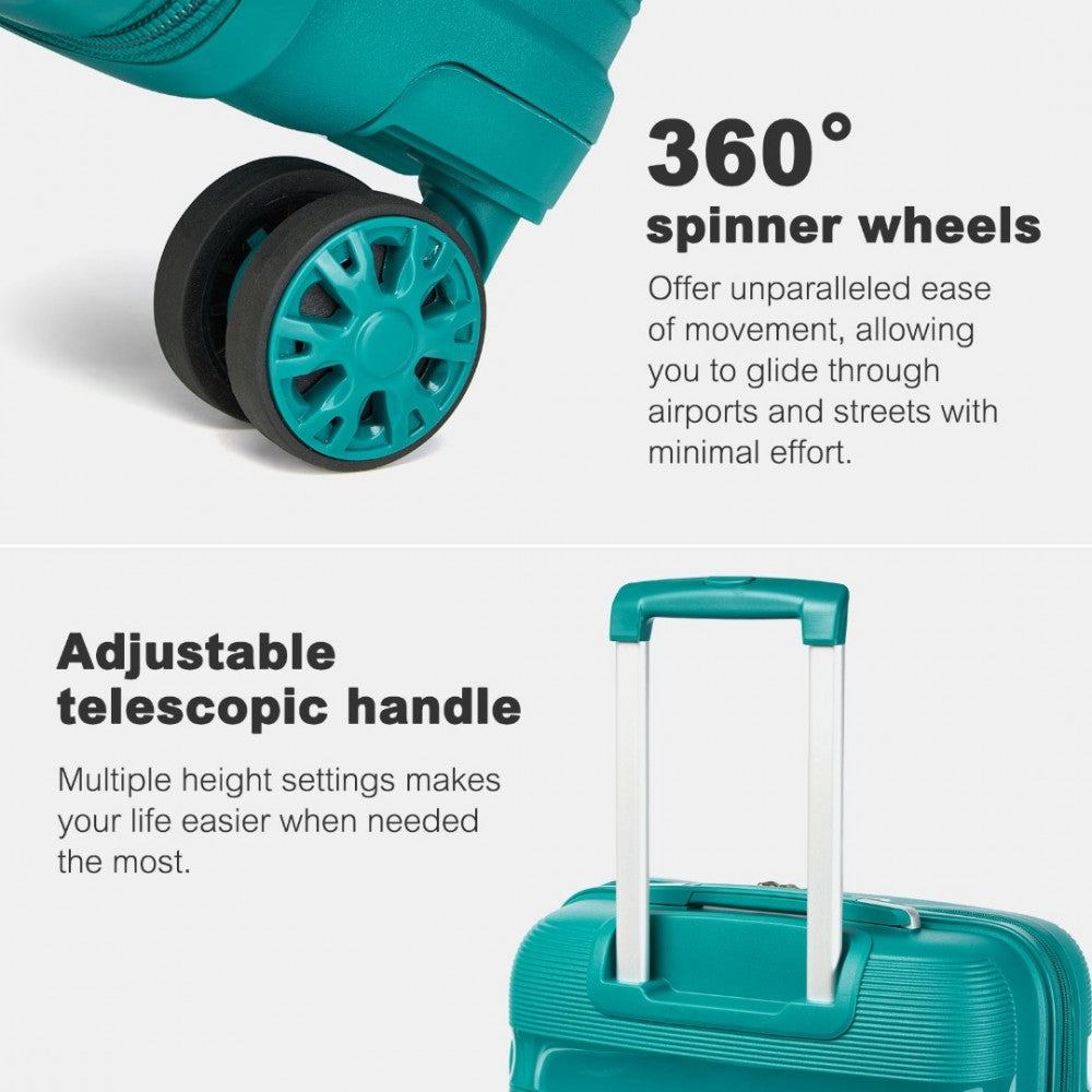 Kono KSK2492 Large Checked Luggage in Blue and Green (75x47.5x29cm) - PP Hardshell Lightweight and Durable - Features TSA Lock & 360° Spinner Silent Wheels - Luggage eStore