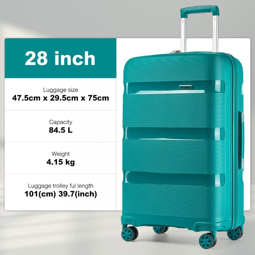 Kono KSK2492 Large Checked Luggage in Blue and Green (75x47.5x29cm) - PP Hardshell Lightweight and Durable - Features TSA Lock & 360° Spinner Silent Wheels - Luggage eStore