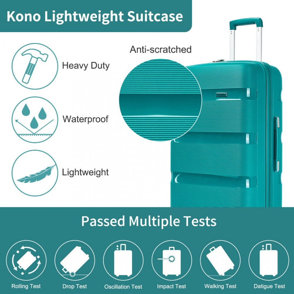 Kono KSK2492 Large Checked Luggage in Blue and Green (75x47.5x29cm) - PP Hardshell Lightweight and Durable - Features TSA Lock & 360° Spinner Silent Wheels - Luggage eStore