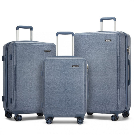 Kono KSK2494 3-Piece Luggage Set in Denim Blue - Minimalist Hard Shell ABS+PC Suitcase with TSA Lock 360° Spinner Wheels