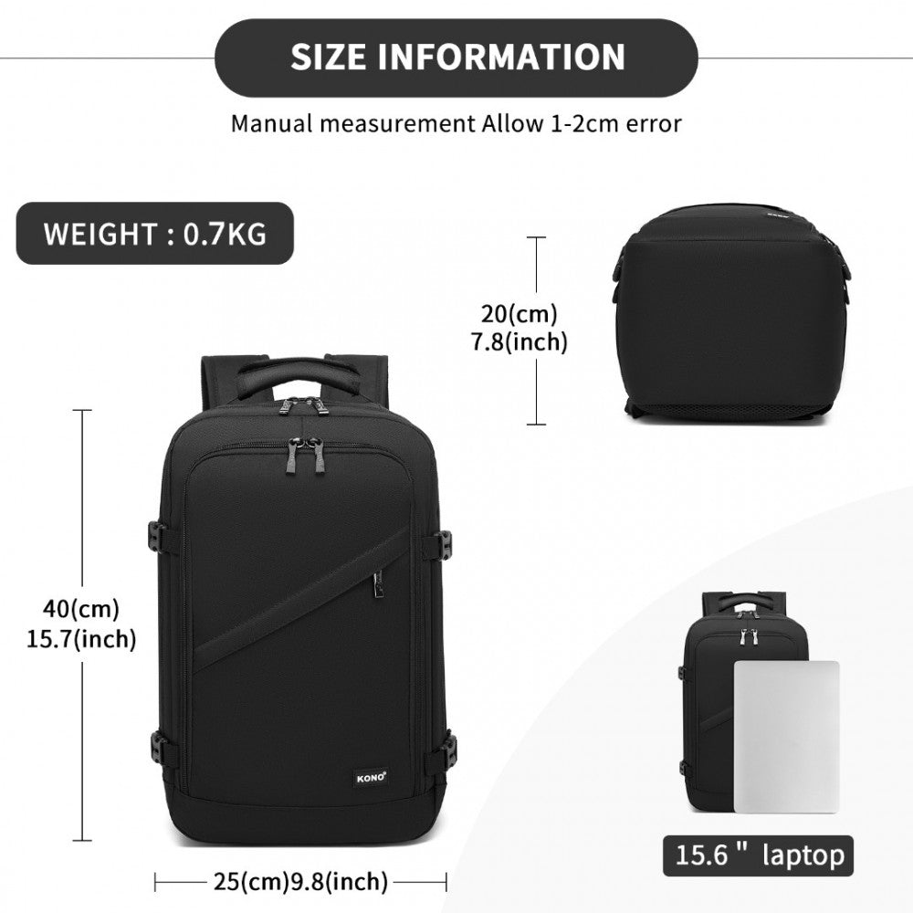 Kono BPK2531S Backpack in Black – Smart and Practical Laptop Backpack, Designed for Work, Travel & Everyday Use