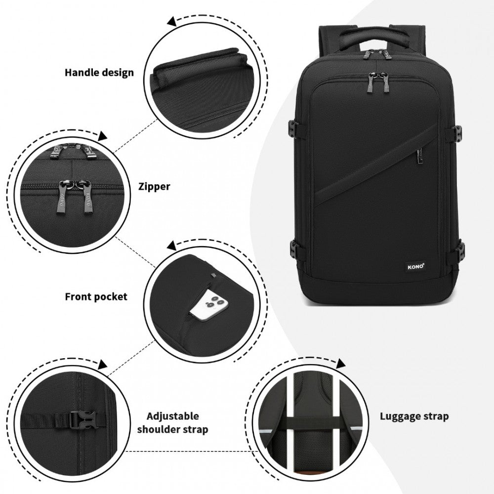 Kono BPK2531S Backpack in Black – Smart and Practical Laptop Backpack, Designed for Work, Travel & Everyday Use