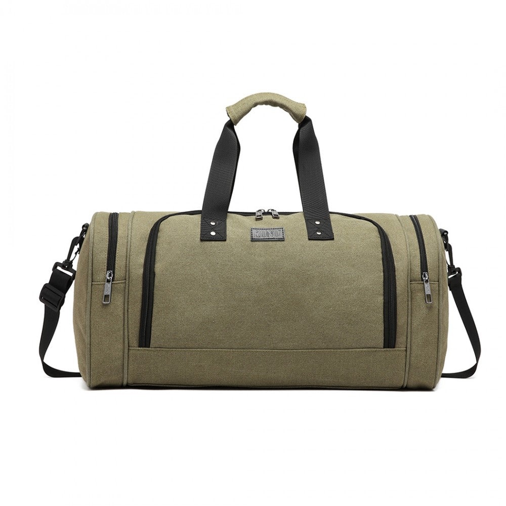 E1957 - Kono Canvas Barrel Duffle Travel Bag - Green - Luggage eStore