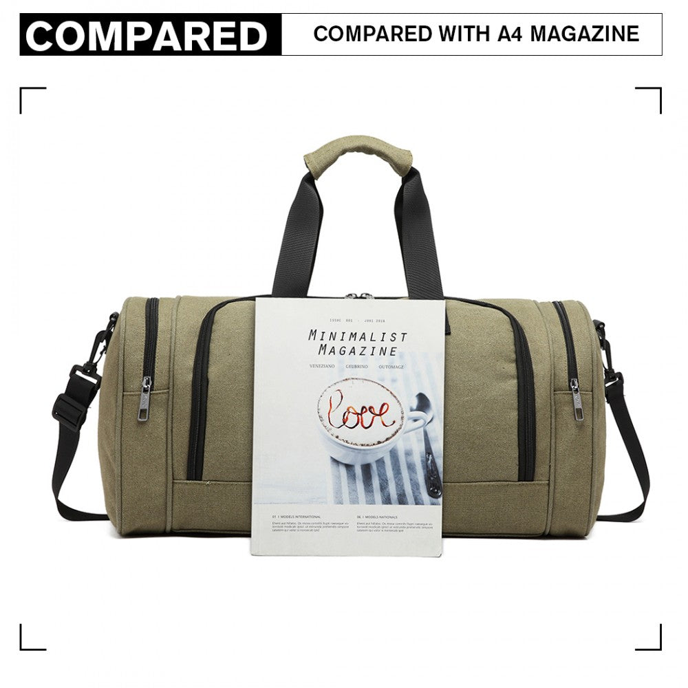 E1957 - Kono Canvas Barrel Duffle Travel Bag - Green - Luggage eStore