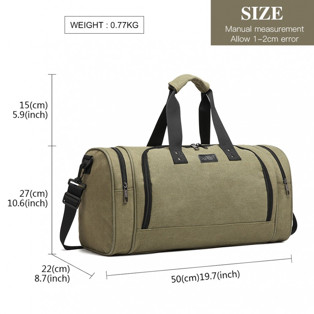 E1957 - Kono Canvas Barrel Duffle Travel Bag - Green - Luggage eStore