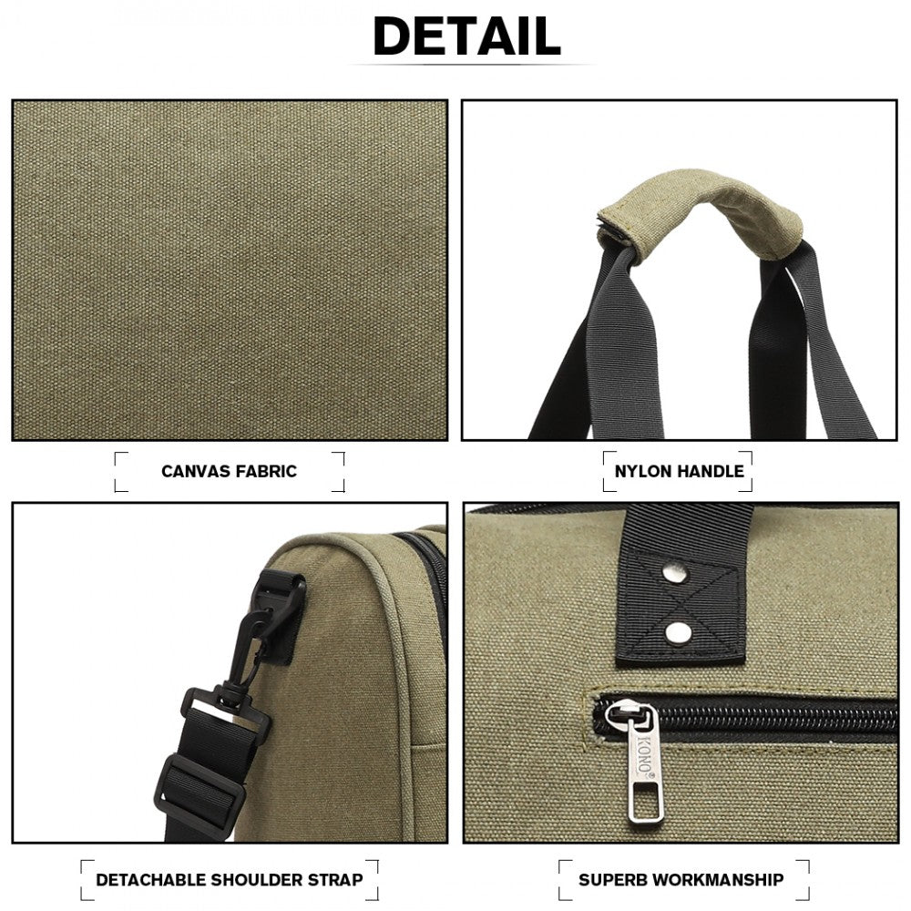 E1957 - Kono Canvas Barrel Duffle Travel Bag - Green - Luggage eStore
