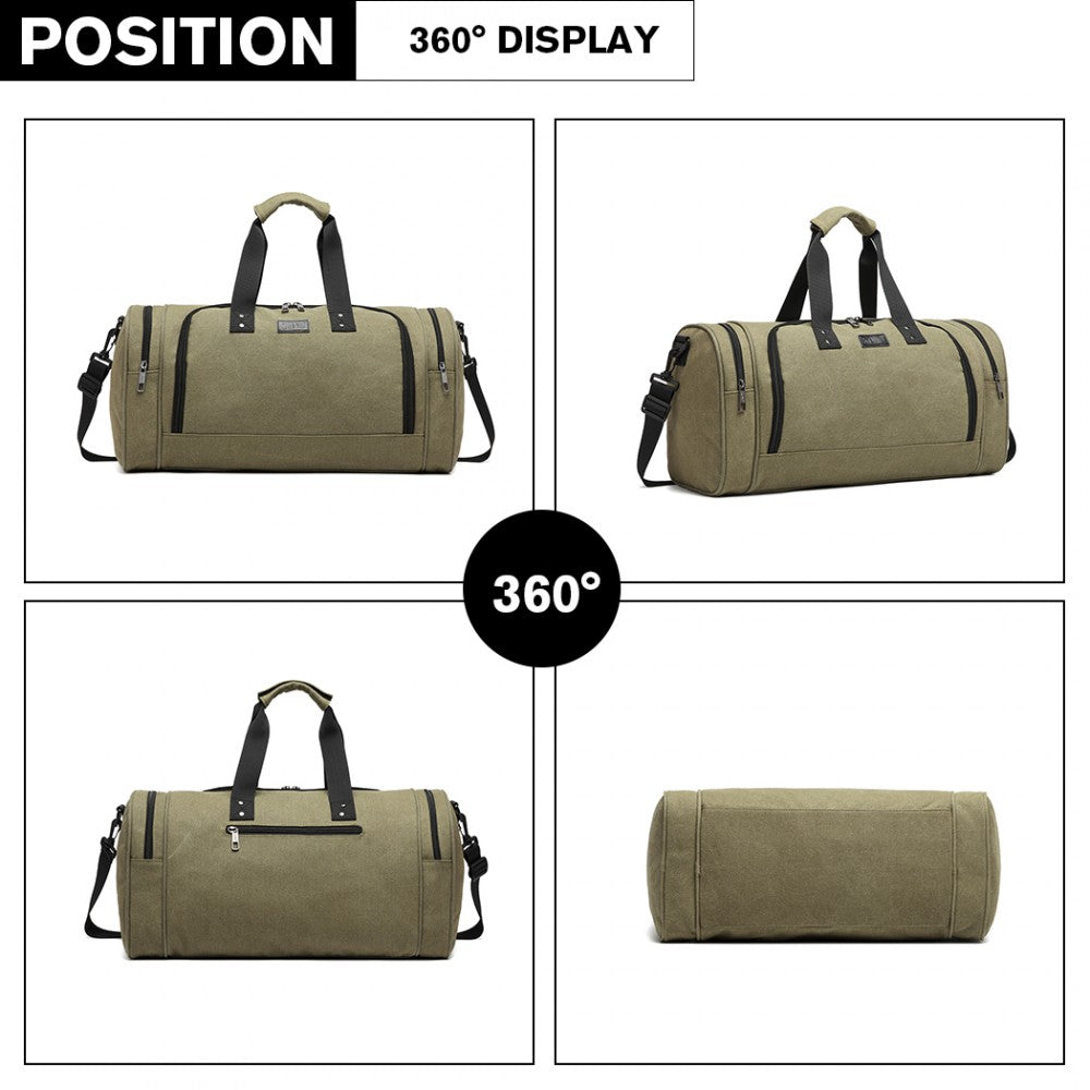 E1957 - Kono Canvas Barrel Duffle Travel Bag - Green - Luggage eStore