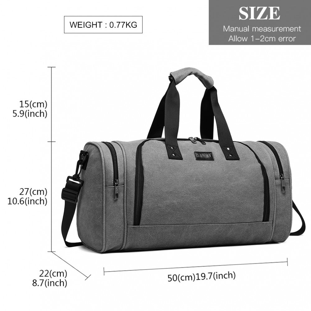 E1957 - Kono Canvas Barrel Duffle Travel Bag - Grey - Luggage eStore